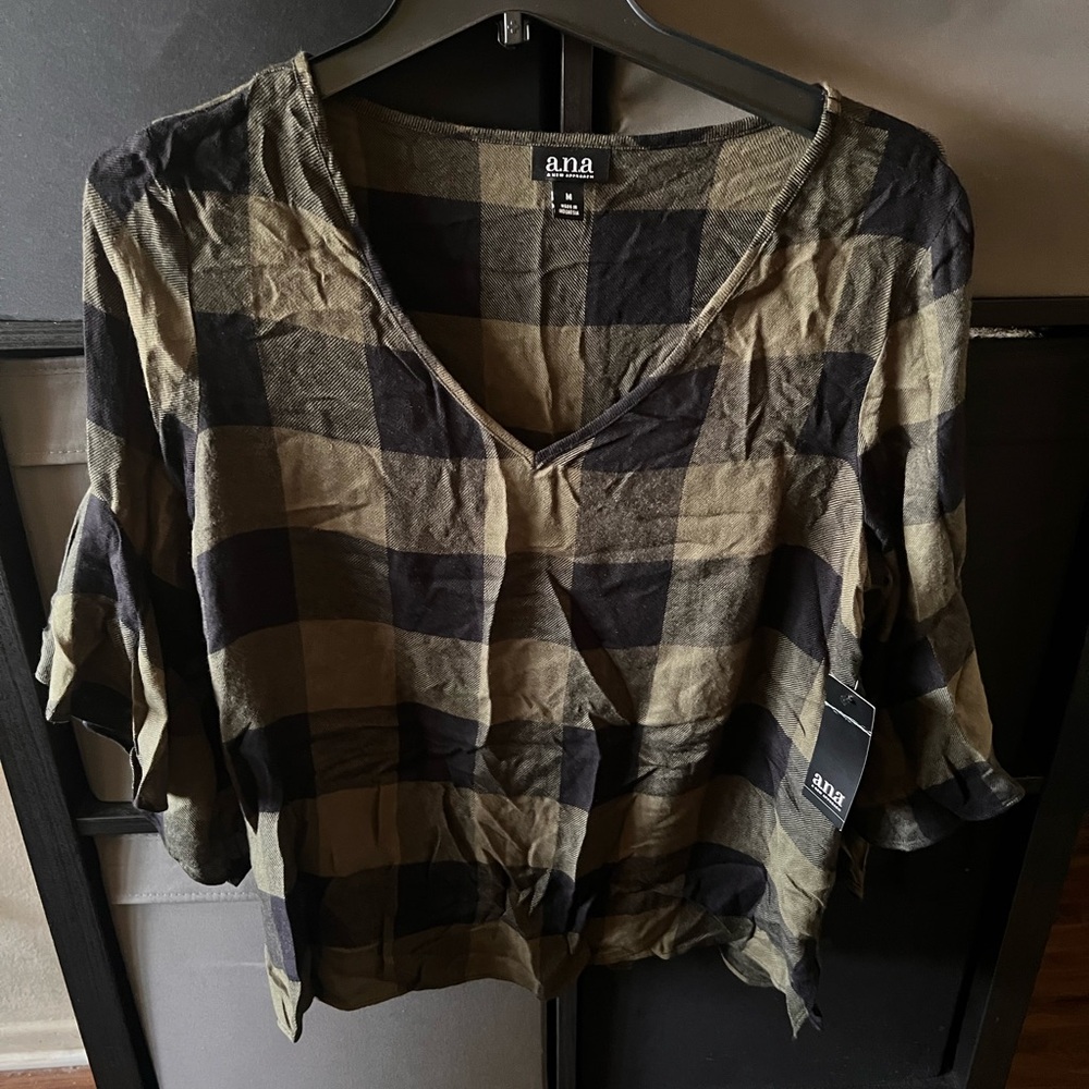 a.n.a Women's Plaid Top - Black and Tan